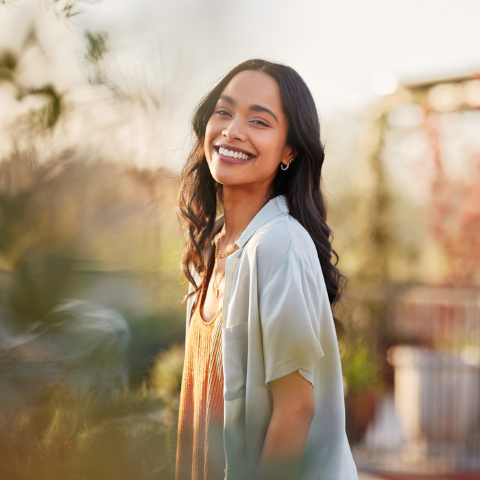 Portrait of beautiful happy woman smiling